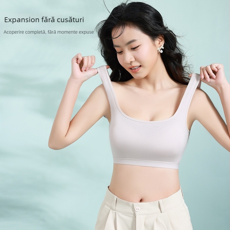 Bustier sport din bumbac 100% cupe integrate, fără bretele, respirabil și confortabil