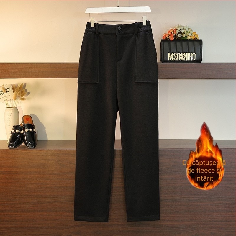 Pantaloni largi cu fleece pe interior, stil casual, iarnă 2022; compoziție: 82% poliester, 12% bumbac, 6% elastan; țesătură principală: poliester; țesătură: țesut; marcă Deformation