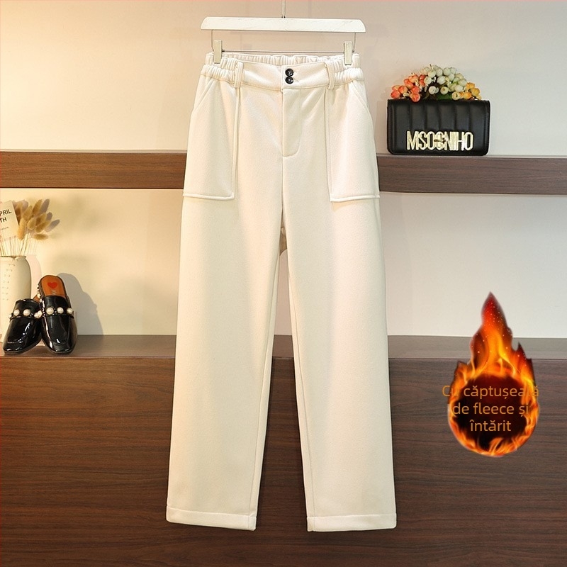 Pantaloni largi cu fleece pe interior, stil casual, iarnă 2022; compoziție: 82% poliester, 12% bumbac, 6% elastan; țesătură principală: poliester; țesătură: țesut; marcă Deformation