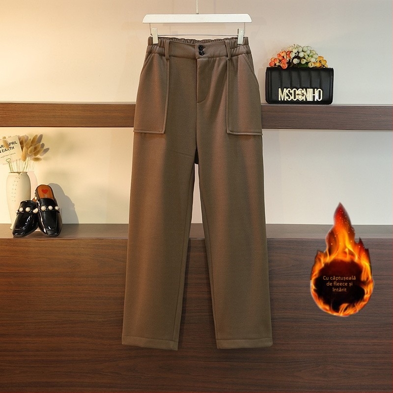 Pantaloni largi cu fleece pe interior, stil casual, iarnă 2022; compoziție: 82% poliester, 12% bumbac, 6% elastan; țesătură principală: poliester; țesătură: țesut; marcă Deformation