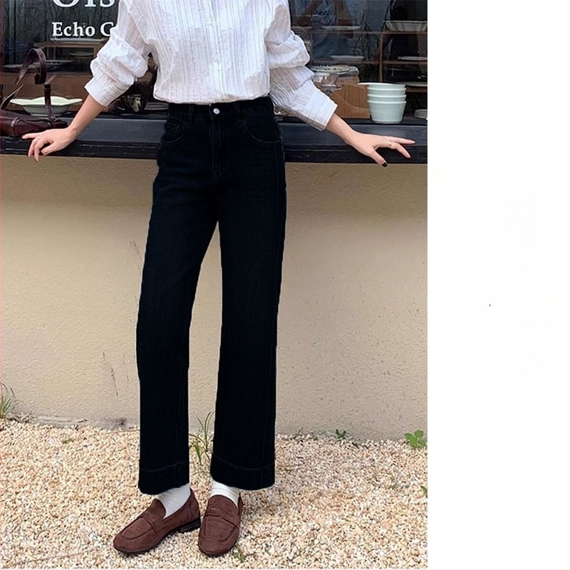 Jeans dama din denim – croi drept slim, talie înaltă, material elastic, lungime cropped