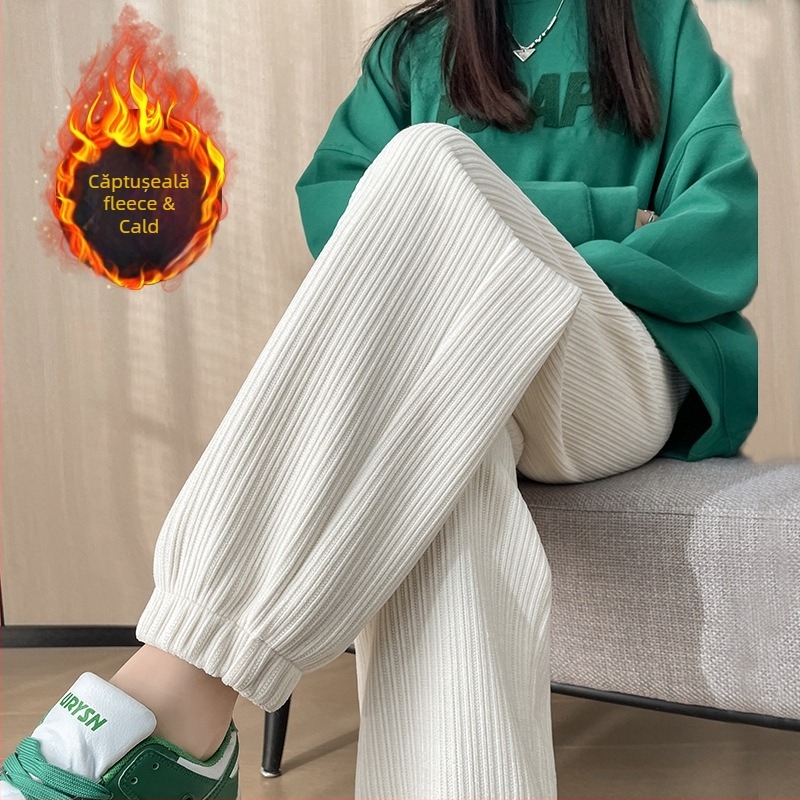 Pantaloni jogger pentru femei, emboss Chenille, căptuți cu fleece, talie înaltă, croială skinny, 95% poliester