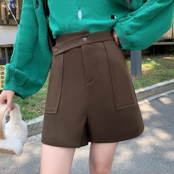 Pantaloni pentru femei, toamnă-iarnă, lână neregulată, croială A-line, largi, talie înaltă, țesătură groasă, stil urban casual