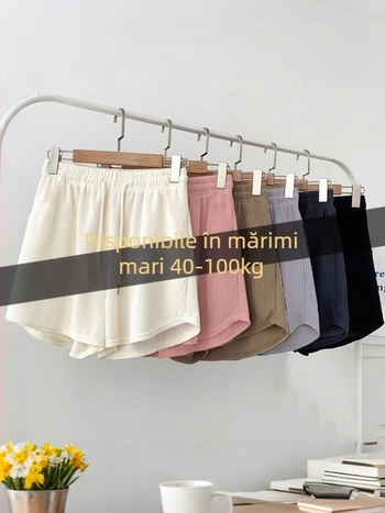 Șorturi sport pentru femei, vară, poliester, talie înaltă, lungime 3/4, elasticitate mare