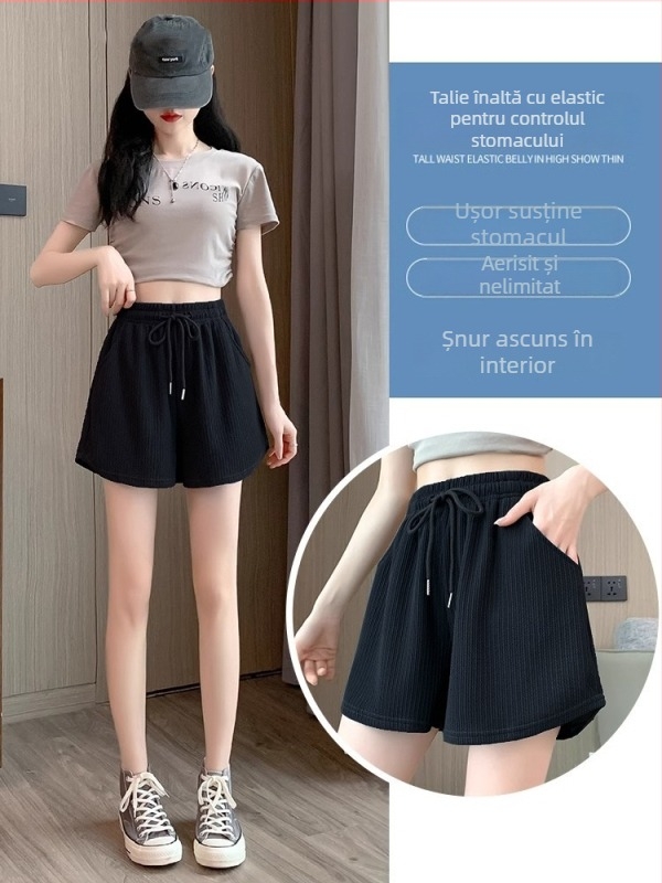 Șorturi sport pentru femei, vară, poliester, talie înaltă, lungime 3/4, elasticitate mare
