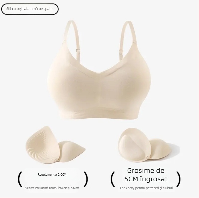 Sutien din nylon fără cusături, cupa 3/4, stil tub, stil japonez, bretele duble fixe