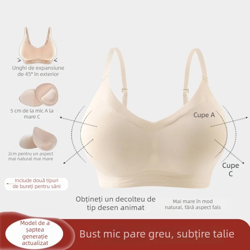 Sutien din nylon fără cusături, cupa 3/4, stil tub, stil japonez, bretele duble fixe