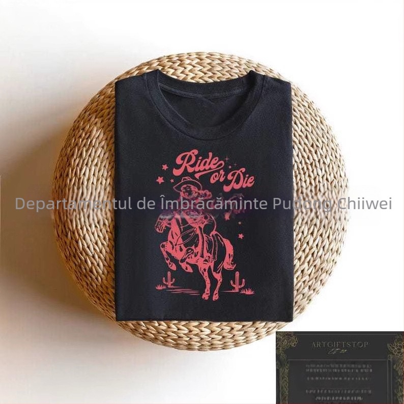 Tricou din bumbac, conținut 80–90% bumbac, mâneci scurte, guler rotund, stil simplu