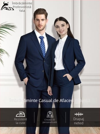 Costum formal unisex, croială slim, rever plat, închidere cu un singur nasture, țesătură din poliester cu căptușeală din spandex, potrivit pentru nunți în toamna 2025