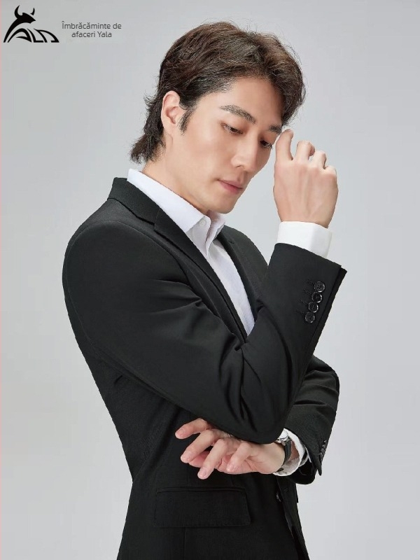 Costum formal unisex, croială slim, rever plat, închidere cu un singur nasture, țesătură din poliester cu căptușeală din spandex, potrivit pentru nunți în toamna 2025