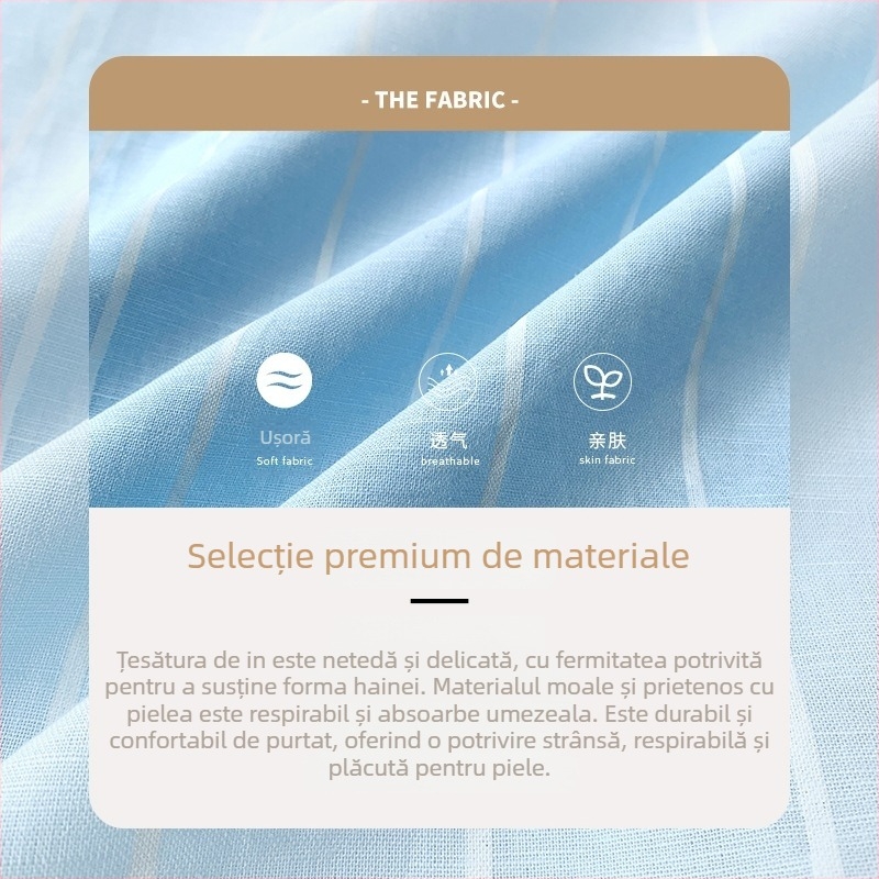 Cămașă stil coreean, croială lejeră, mâneci lungi, fără guler, poliester