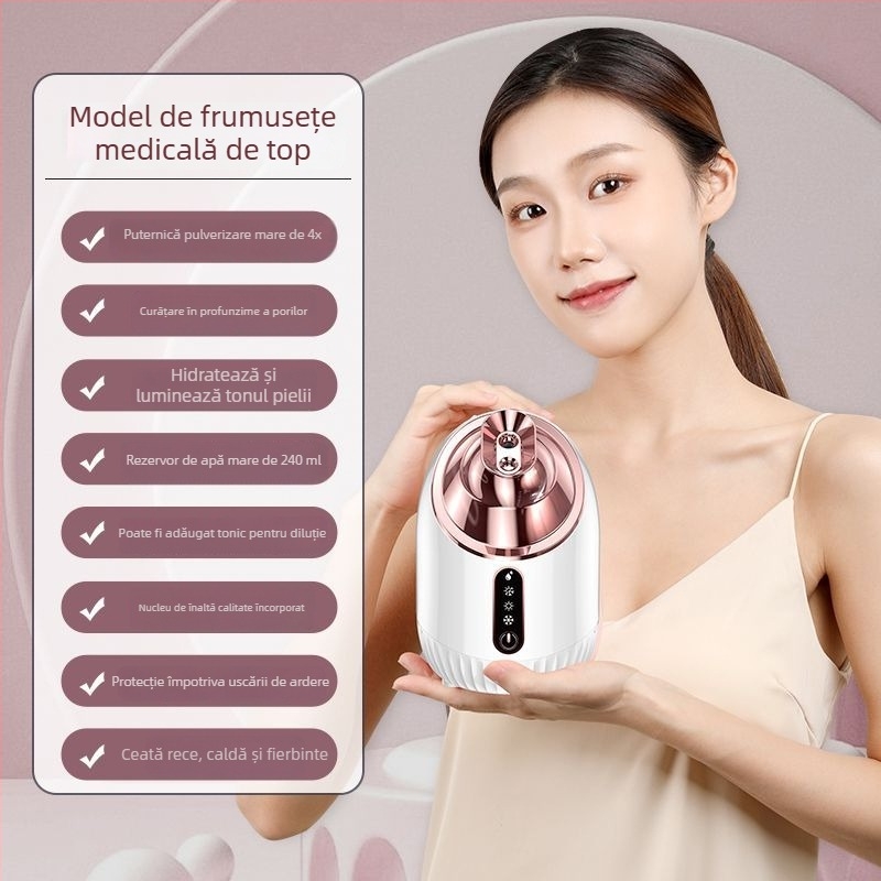 Dispozitiv de abur pentru față cu jet dublu cald și rece, pulverizator nano-hidratan, trepte 4, timp de ceață 31–60 s, brand Qibang