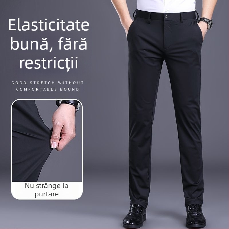 Pantaloni de bărbați stil business, cu elastan, croi drept, confortabili, respirabili și durabili