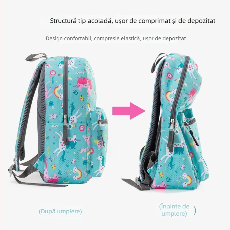 Rucsac școlar pentru copii cu model unicorn, din Oxford, set de trei piese, cu curea cu pernă de aer