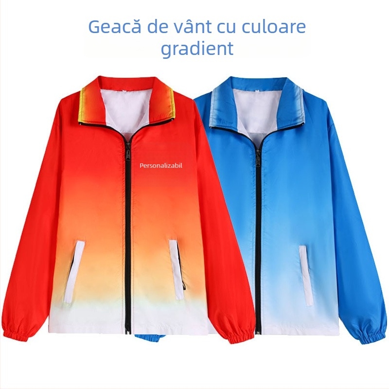 Geacă windbreaker pentru voluntari, cu imprimare a logo-ului, glugă, mâneci lungi, fermoar frontal, croială lejeră, material exterior din amestec de fibre chimice, căptușeală 100% poliester, ținută de iarnă pentru muncă