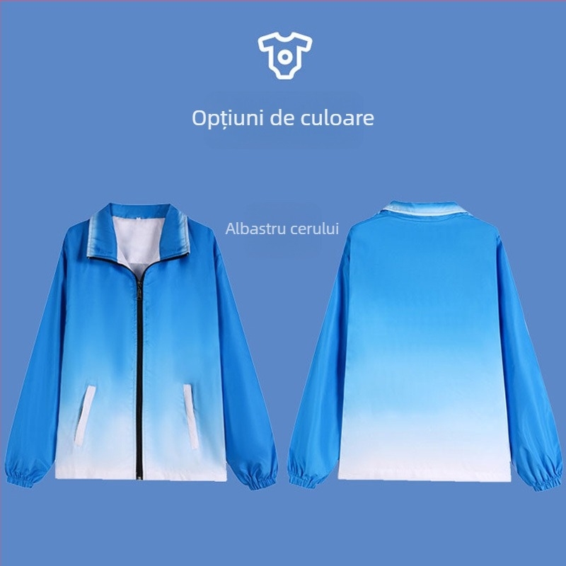 Geacă windbreaker pentru voluntari, cu imprimare a logo-ului, glugă, mâneci lungi, fermoar frontal, croială lejeră, material exterior din amestec de fibre chimice, căptușeală 100% poliester, ținută de iarnă pentru muncă