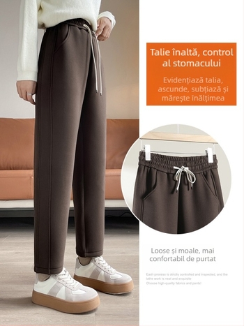Pantaloni harém pentru femei, căptușiți cu fleece, groși și calzi, din amestec poliester-spandex, microelasticitate