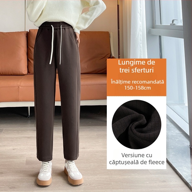 Pantaloni harém pentru femei, căptușiți cu fleece, groși și calzi, din amestec poliester-spandex, microelasticitate