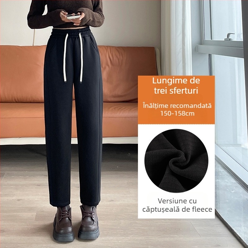 Pantaloni harém pentru femei, căptușiți cu fleece, groși și calzi, din amestec poliester-spandex, microelasticitate