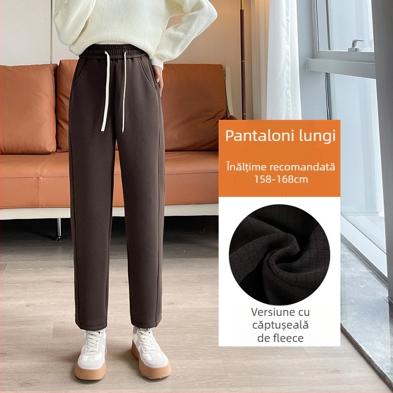 Pantaloni harém pentru femei, căptușiți cu fleece, groși și calzi, din amestec poliester-spandex, microelasticitate