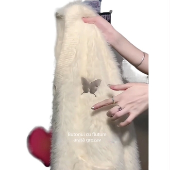 Cardigan pentru femei, decolteu în V, mâneci vaporoase, lână acrilică (≥95%), stil urban, toamnă 2024