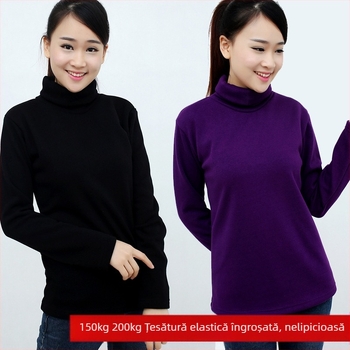 Top pentru femei cu guler înalt și căptușeală de catifea pentru iarnă, bază din bumbac, stil urban coreean