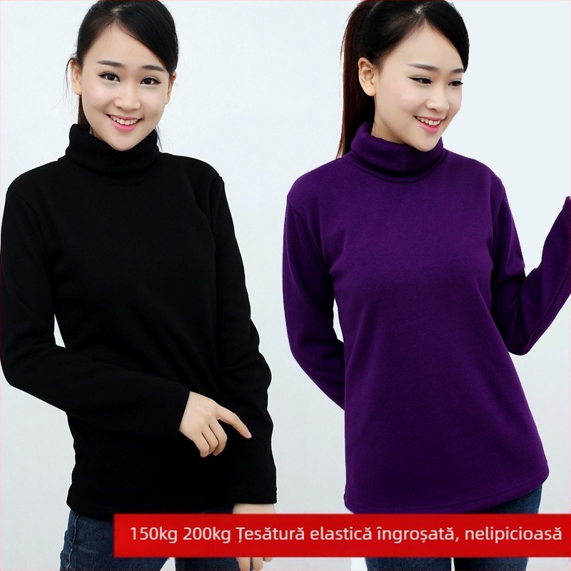 Top pentru femei cu guler înalt și căptușeală de catifea pentru iarnă, bază din bumbac, stil urban coreean