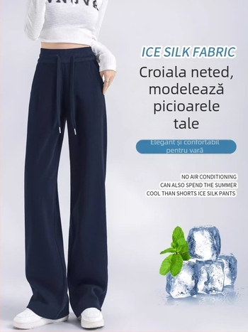 Pantaloni femei cu talie înaltă, croială dreaptă, lungime Capri, toamnă 2025, elastan amestec.