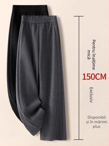 Pantaloni casual pentru femei, talie înaltă, fleece căptuți, drepti, groși pentru iarna 2025, stil japano-coreean de relaxare