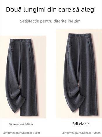 Pantaloni casual pentru femei, talie înaltă, fleece căptuți, drepti, groși pentru iarna 2025, stil japano-coreean de relaxare