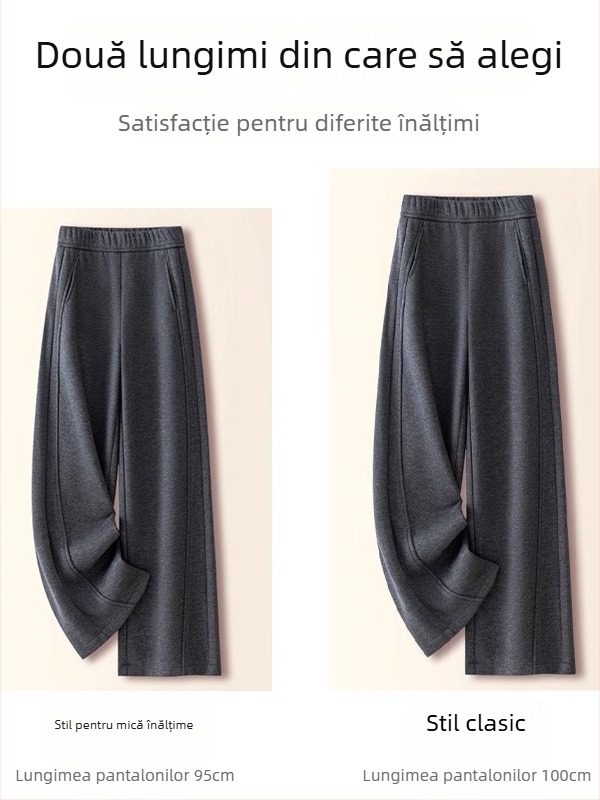 Pantaloni casual pentru femei, talie înaltă, fleece căptuți, drepti, groși pentru iarna 2025, stil japano-coreean de relaxare
