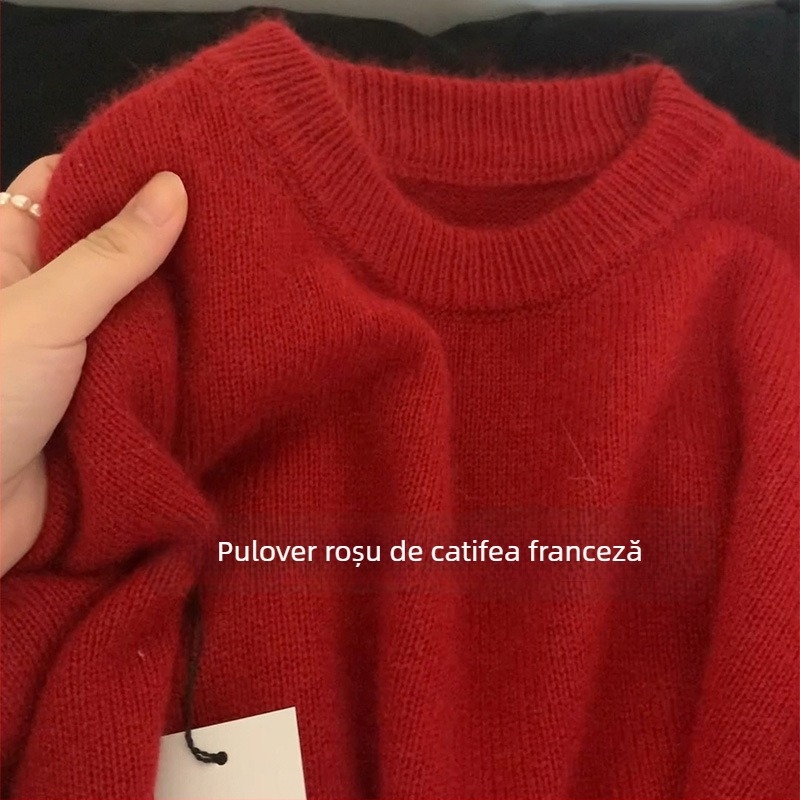 Pulover cu glugă din chenille pentru femei, tricot gros, culoare solidă