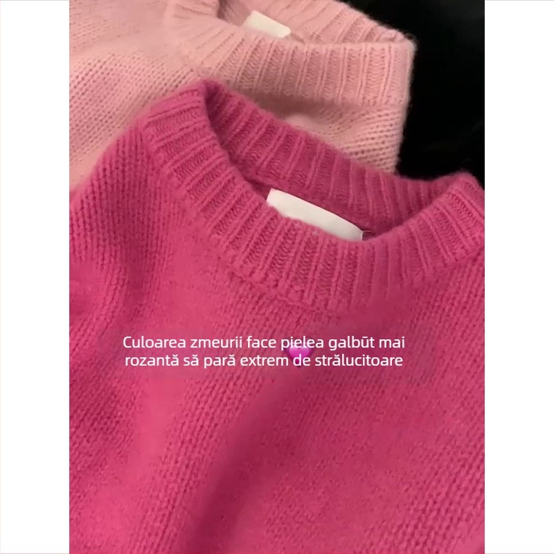 Pulover cu glugă din chenille pentru femei, tricot gros, culoare solidă