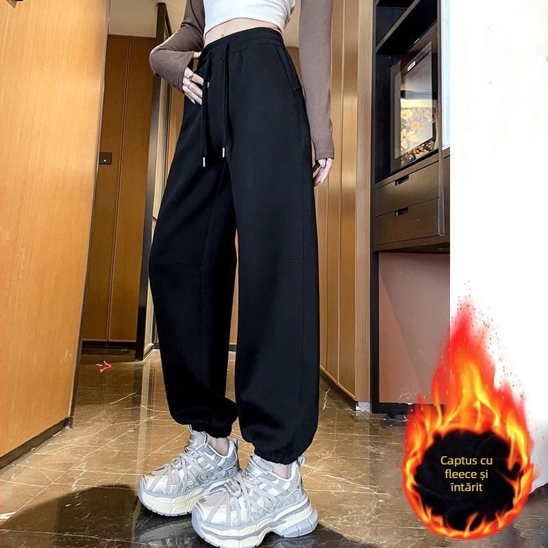 Pantaloni jogger pentru femei, croi lejer, stil haarem, lungime 9/10, țesătură din lână