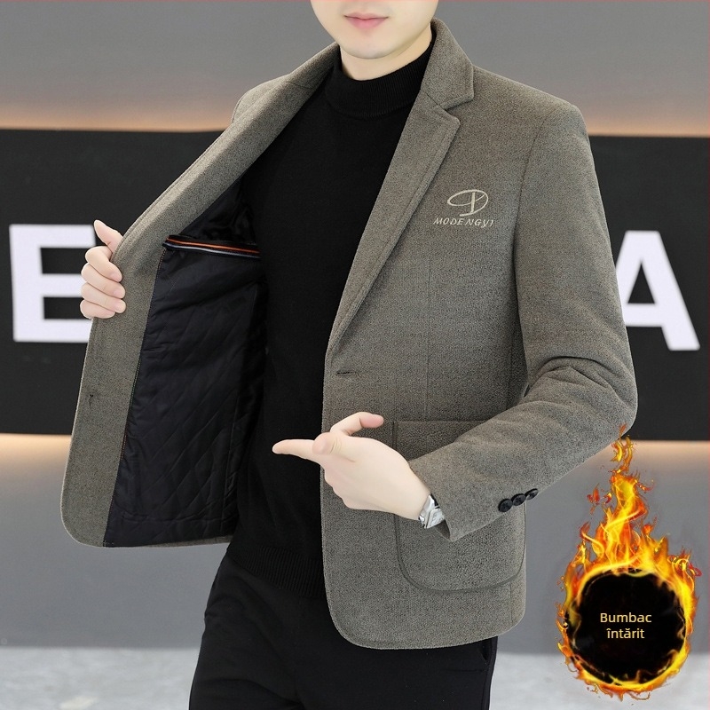 Sacou casual de costum, croială slim, nasture unic, guler de sacou, stil coreean