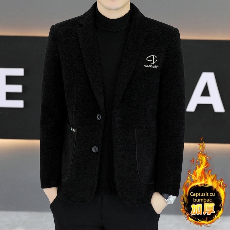 Sacou casual de costum, croială slim, nasture unic, guler de sacou, stil coreean