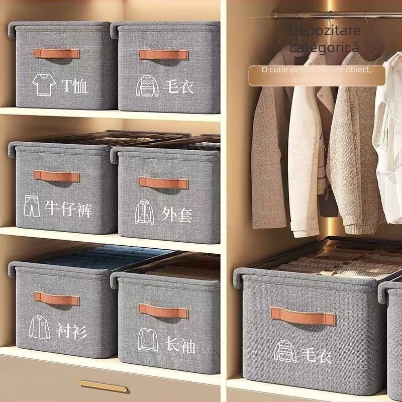 Cutie pliabilă de depozitare pentru haine cu capac, organizator tip sertar din țesătură pentru garderobă, 20–30L, poliester