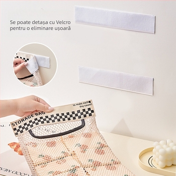 Geantă de depozitare pentru bucătărie montată pe perete A8 – formă cub, plasă elastică, organizare multifuncțională în bucătărie