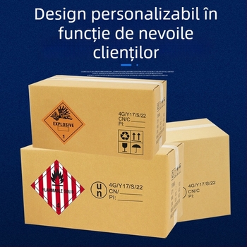 Carton pentru mărfuri periculoase: carton pliabil pentru baterii Li-ion și produse chimice, imprimare offset, carton ondulat, 230 GSM, greutate netă 230 g, rigidizare