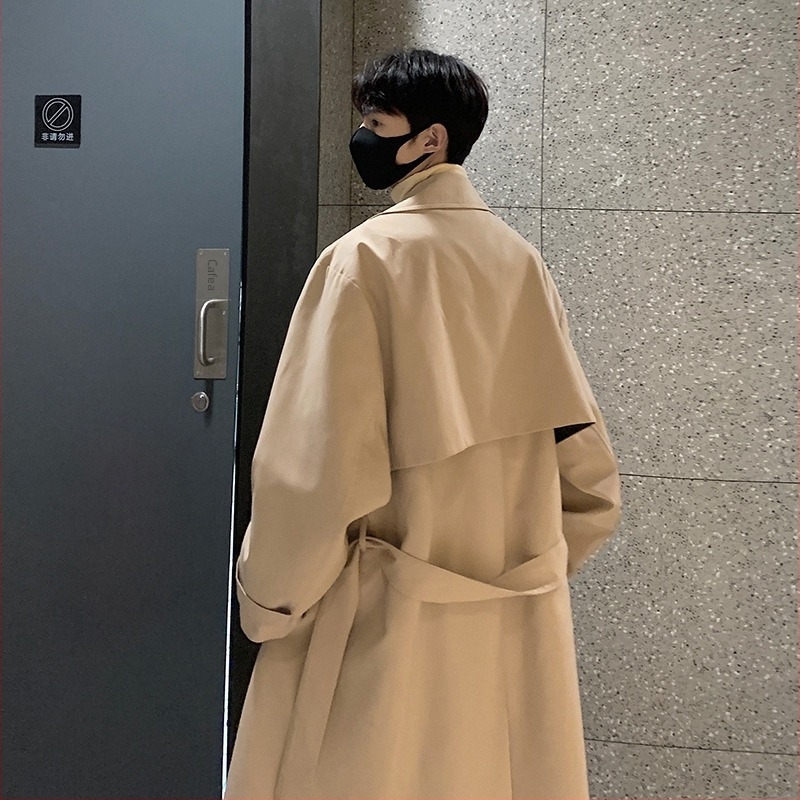 Palton bărbați tip windbreaker, rever, guler detașabil, nasturi dubli, curea, croială lejeră, Modal-Spandex, buzunare laterale, primăvară