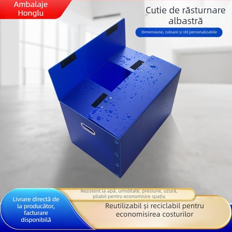 Cutie pliabilă turnover din placă goală, PP plastic, grosime perete personalizabilă și dimensiuni interioare/exterioare, imprimare logo disponibil