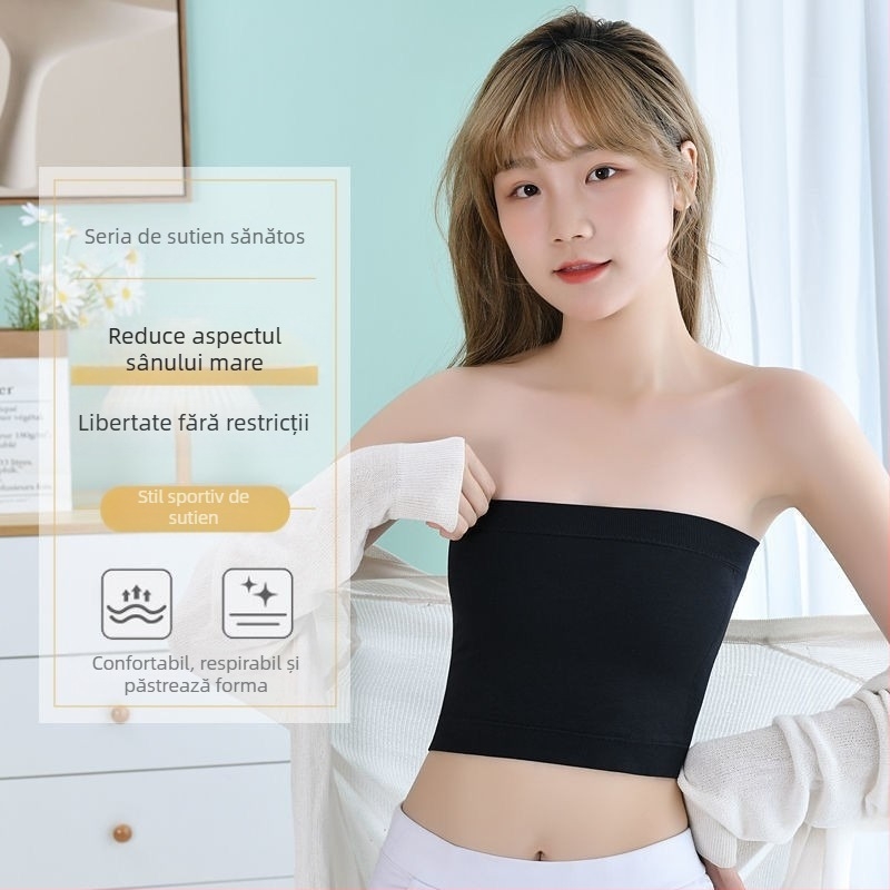 Top fără bretele, fără cusături pentru femei – țesătură din nailon cu fibră rib, 95% nailon