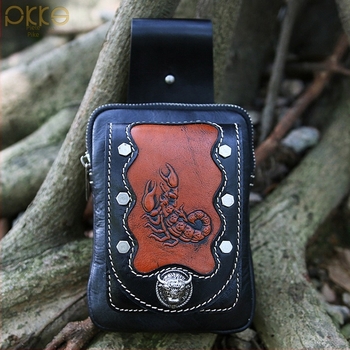 Geantă de talie pentru bărbați, din piele naturală de vițel, siluetă verticală pătrată mini, închidere cu fermoar și magnet, model 16102