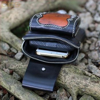 Geantă de talie pentru bărbați, din piele naturală de vițel, siluetă verticală pătrată mini, închidere cu fermoar și magnet, model 16102