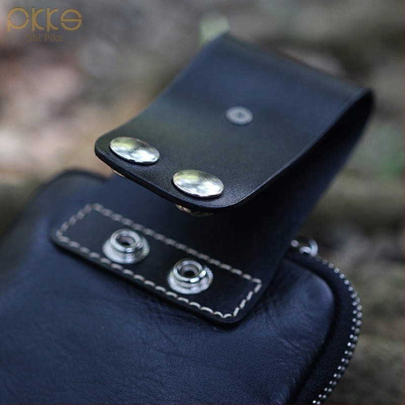 Geantă de talie pentru bărbați, din piele naturală de vițel, siluetă verticală pătrată mini, închidere cu fermoar și magnet, model 16102