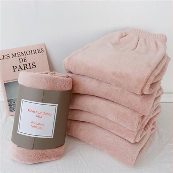 Pantaloni de casă călduroși, din fleece coral, căptușiți, talie medie, croială largă, croi relaxat
