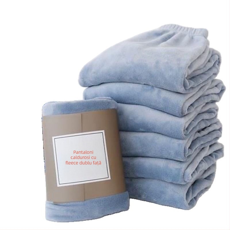 Pantaloni de casă călduroși, din fleece coral, căptușiți, talie medie, croială largă, croi relaxat