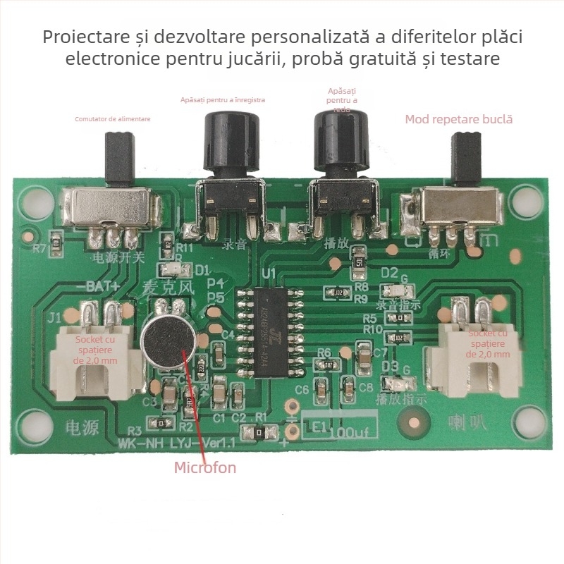 Modul de circuit înregistrare pentru jucărie DIY pentru copii – cu schimbare de voce și design digital (Brand Webb Technology; Capacitate 3000/zi)