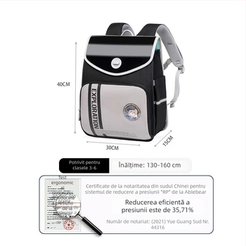 Rucsac școlar cu pernă pentru odihnă, protecție a coloanei și reducerea încărcării, pentru elevi din clasele 1–6, material Oxford