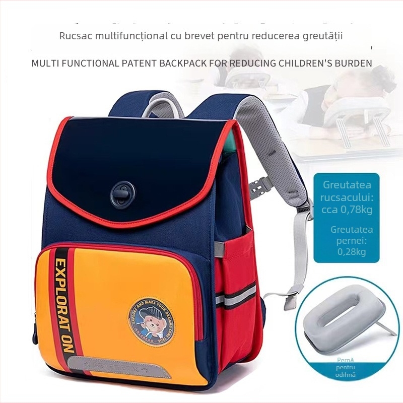 Rucsac școlar cu pernă pentru odihnă, protecție a coloanei și reducerea încărcării, pentru elevi din clasele 1–6, material Oxford